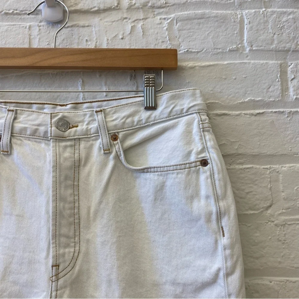 Re/Done || The 80's Long Short‎ Denim Cut Offs Raw Hem Bleach White 29